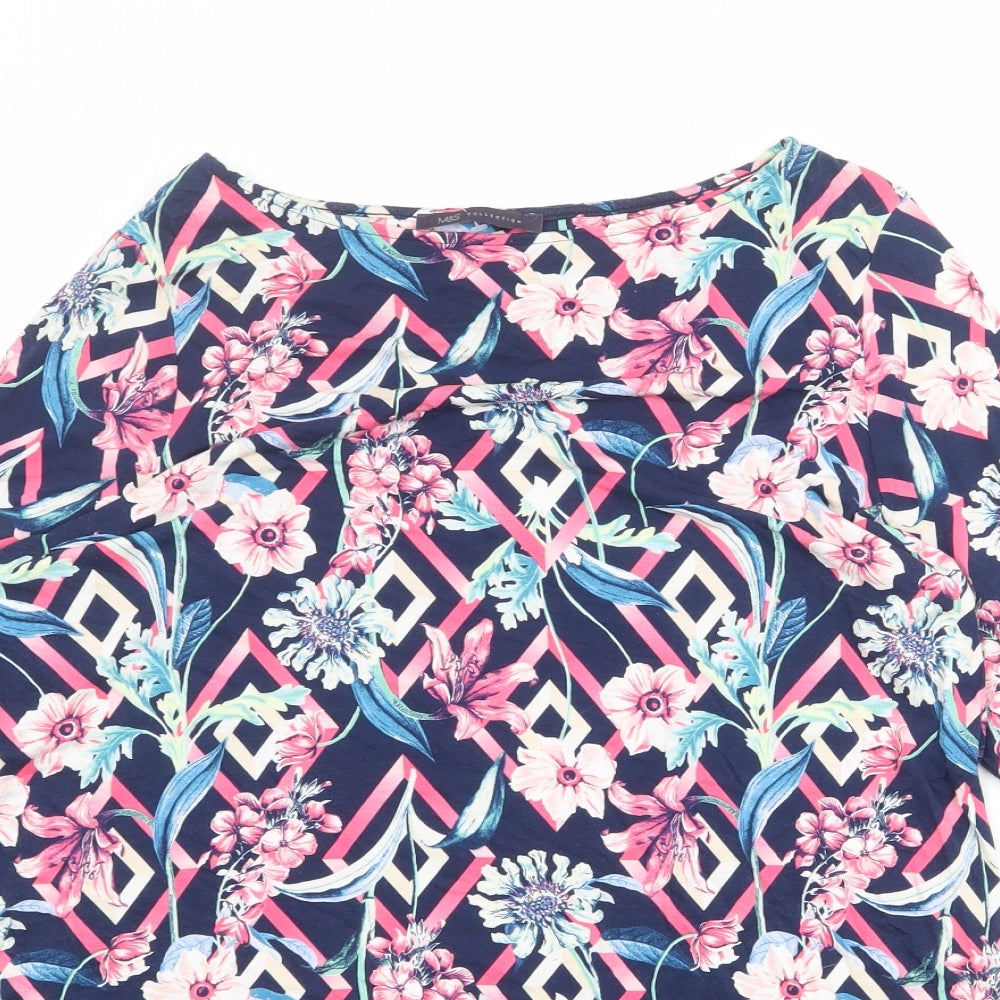 Marks and Spencer Womens Multicoloured Geometric Viscose Basic Blouse Size 16 Round Neck