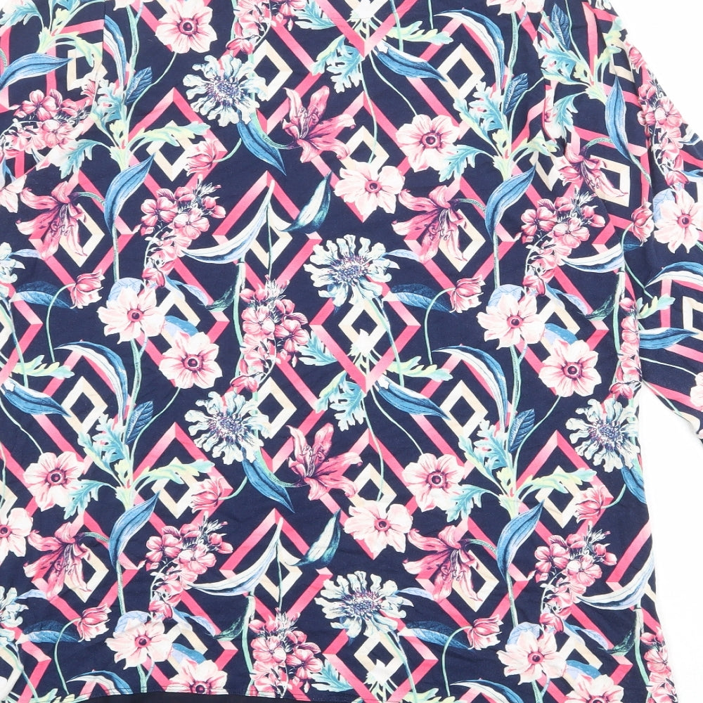 Marks and Spencer Womens Multicoloured Geometric Viscose Basic Blouse Size 16 Round Neck