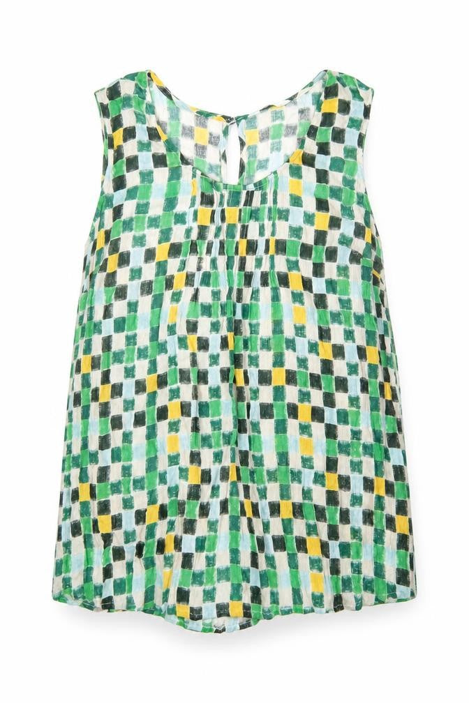 Front view of Nomads women’s multicoloured geometric polyester basic tank, size UK 14, round neck