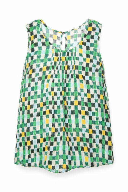 Front view of Nomads women’s multicoloured geometric polyester basic tank, size UK 14, round neck