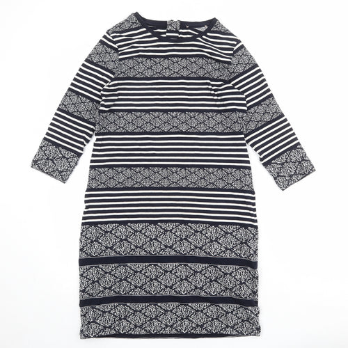 Marks and Spencer Womens Blue Geometric Cotton T-Shirt Dress Size 10 Round Neck Zip