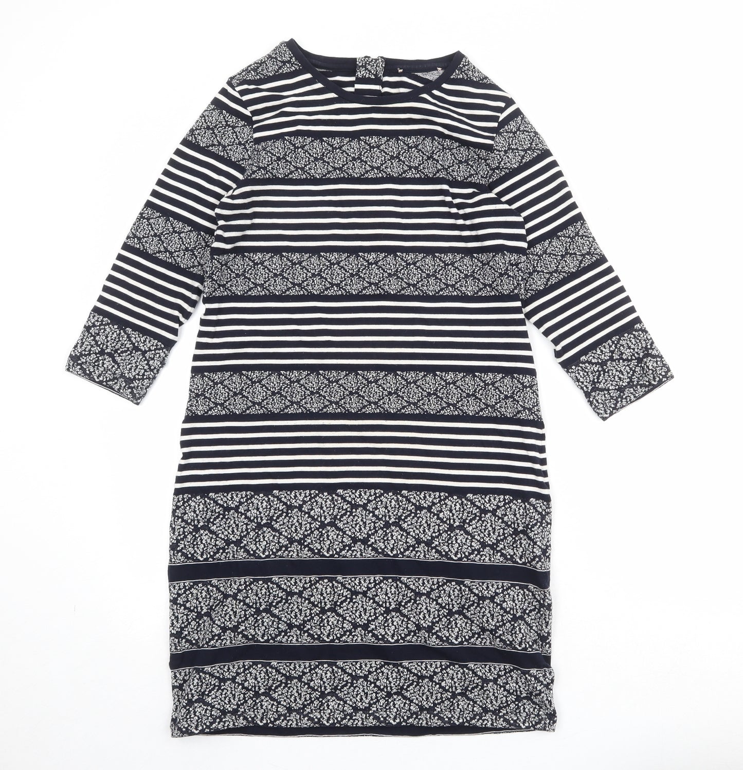 Marks and Spencer Womens Blue Geometric Cotton T-Shirt Dress Size 10 Round Neck Zip
