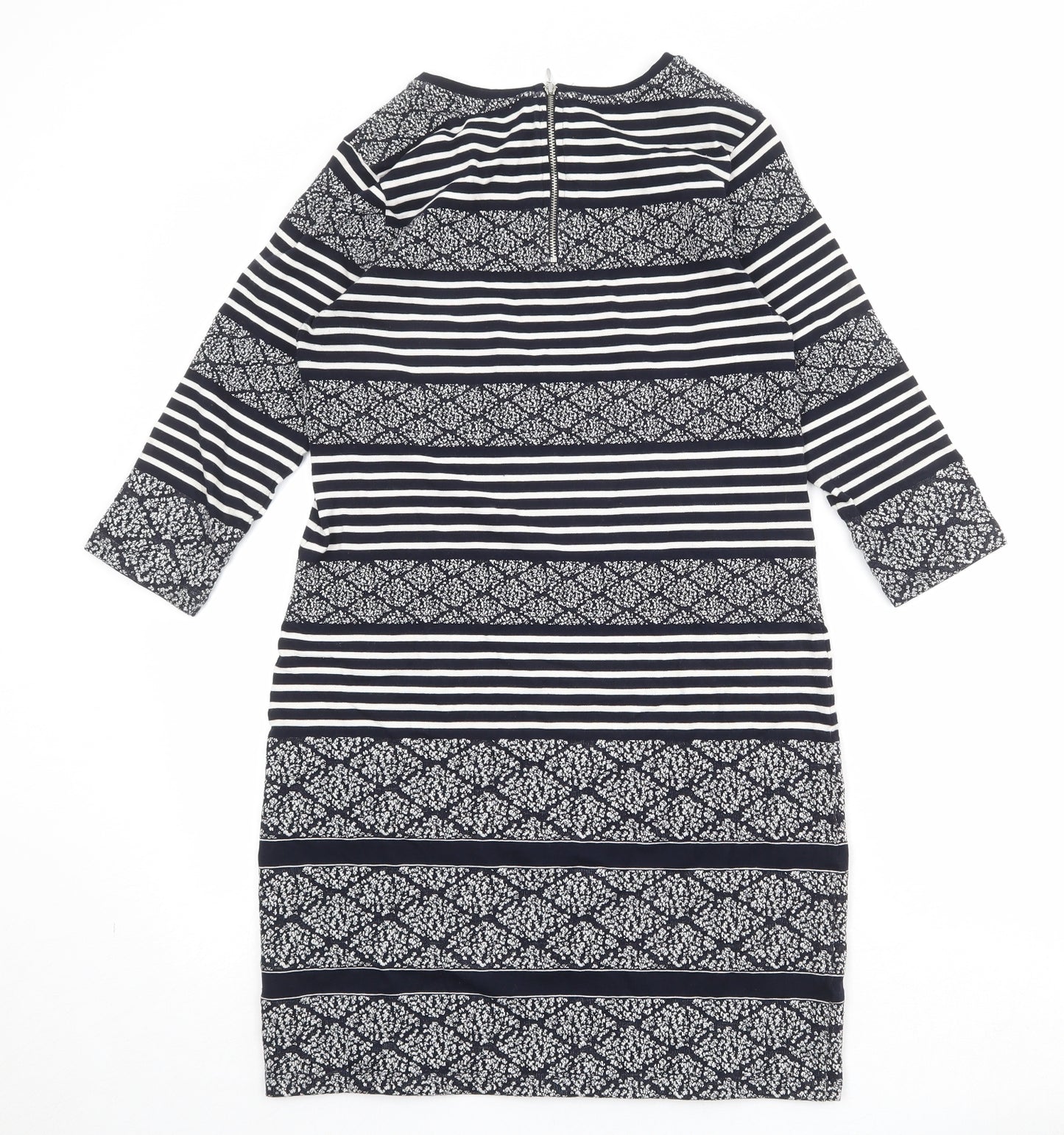 Marks and Spencer Womens Blue Geometric Cotton T-Shirt Dress Size 10 Round Neck Zip