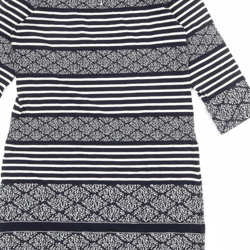 Marks and Spencer Womens Blue Geometric Cotton T-Shirt Dress Size 10 Round Neck Zip