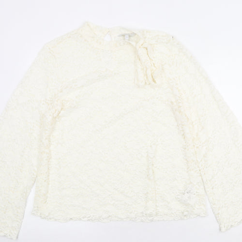 NEXT Womens Ivory Nylon Basic Blouse Size 16 Mock Neck - Flute Sleeve