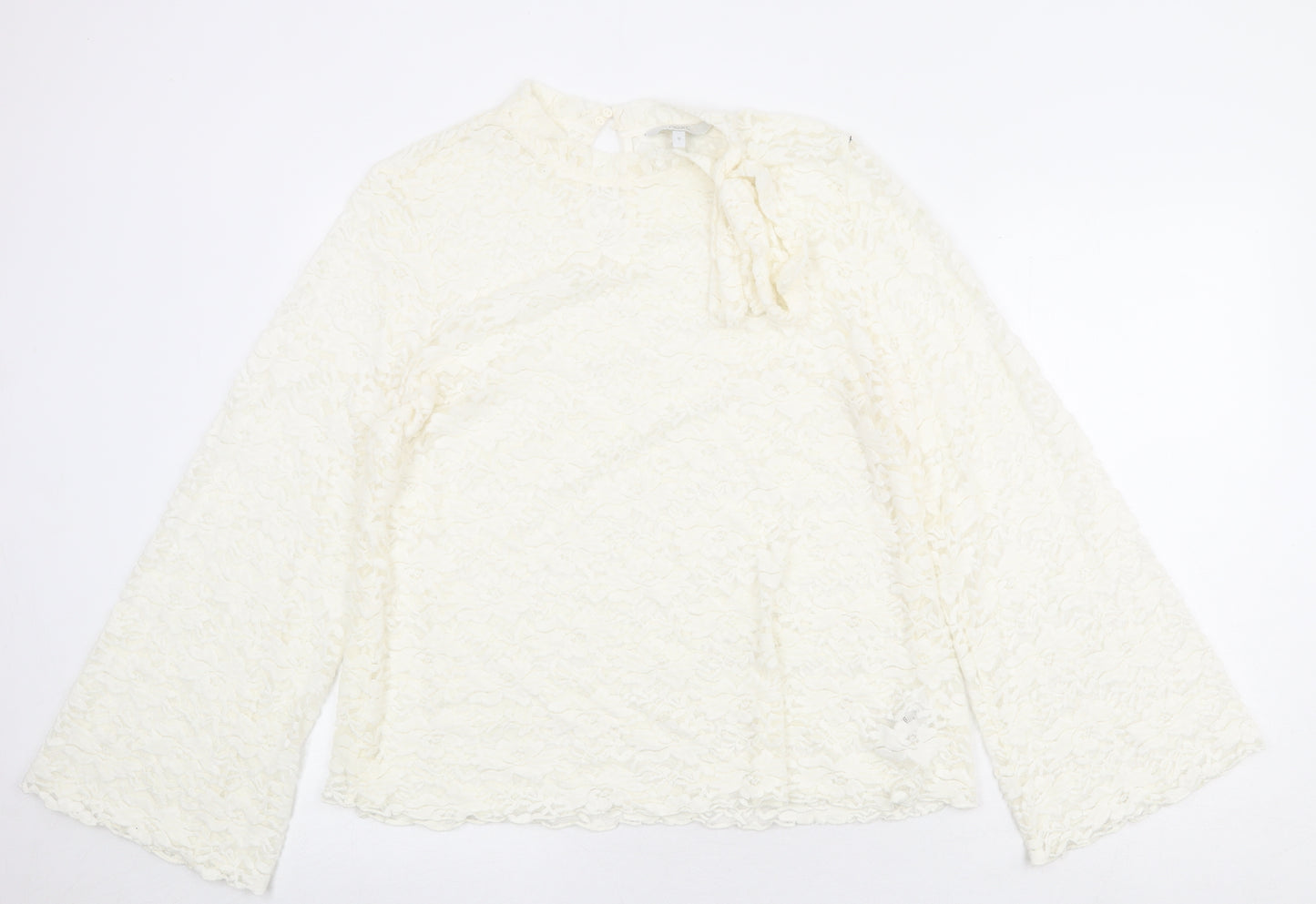 NEXT Womens Ivory Nylon Basic Blouse Size 16 Mock Neck - Flute Sleeve