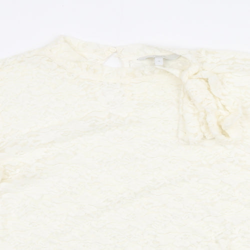 NEXT Womens Ivory Nylon Basic Blouse Size 16 Mock Neck - Flute Sleeve