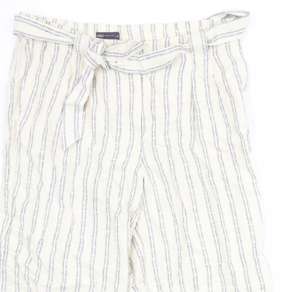 Marks and Spencer Womens Beige Striped Linen Trousers Size 20 Regular Zip