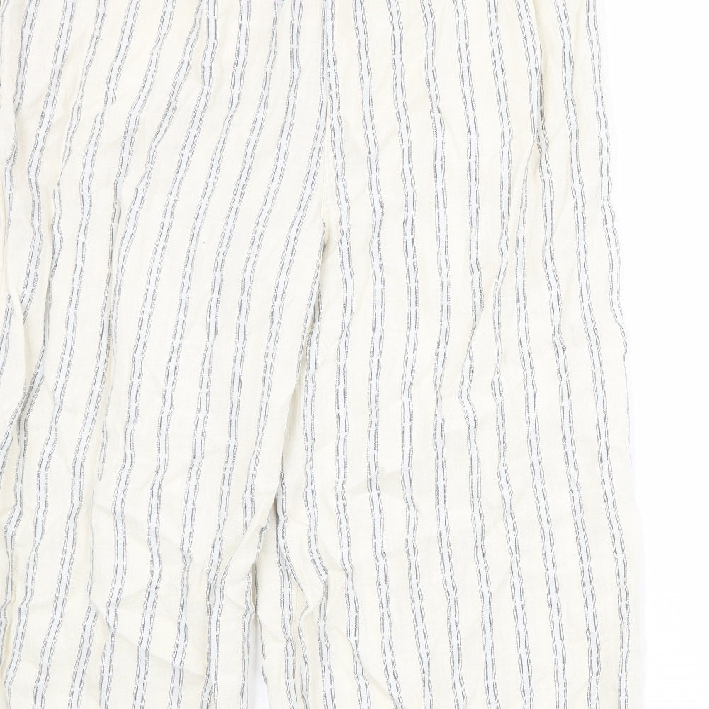 Marks and Spencer Womens Beige Striped Linen Trousers Size 20 Regular Zip