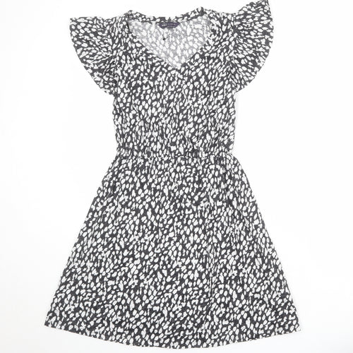 Marks and Spencer Womens Grey Animal Print Linen A-Line Size 6 V-Neck Pullover - Cheetah Print