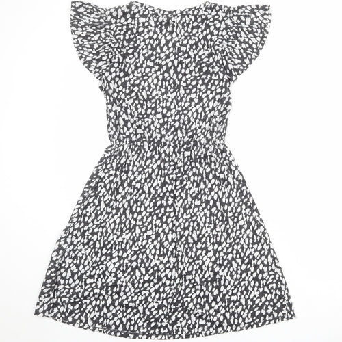 Marks and Spencer Womens Grey Animal Print Linen A-Line Size 6 V-Neck Pullover - Cheetah Print