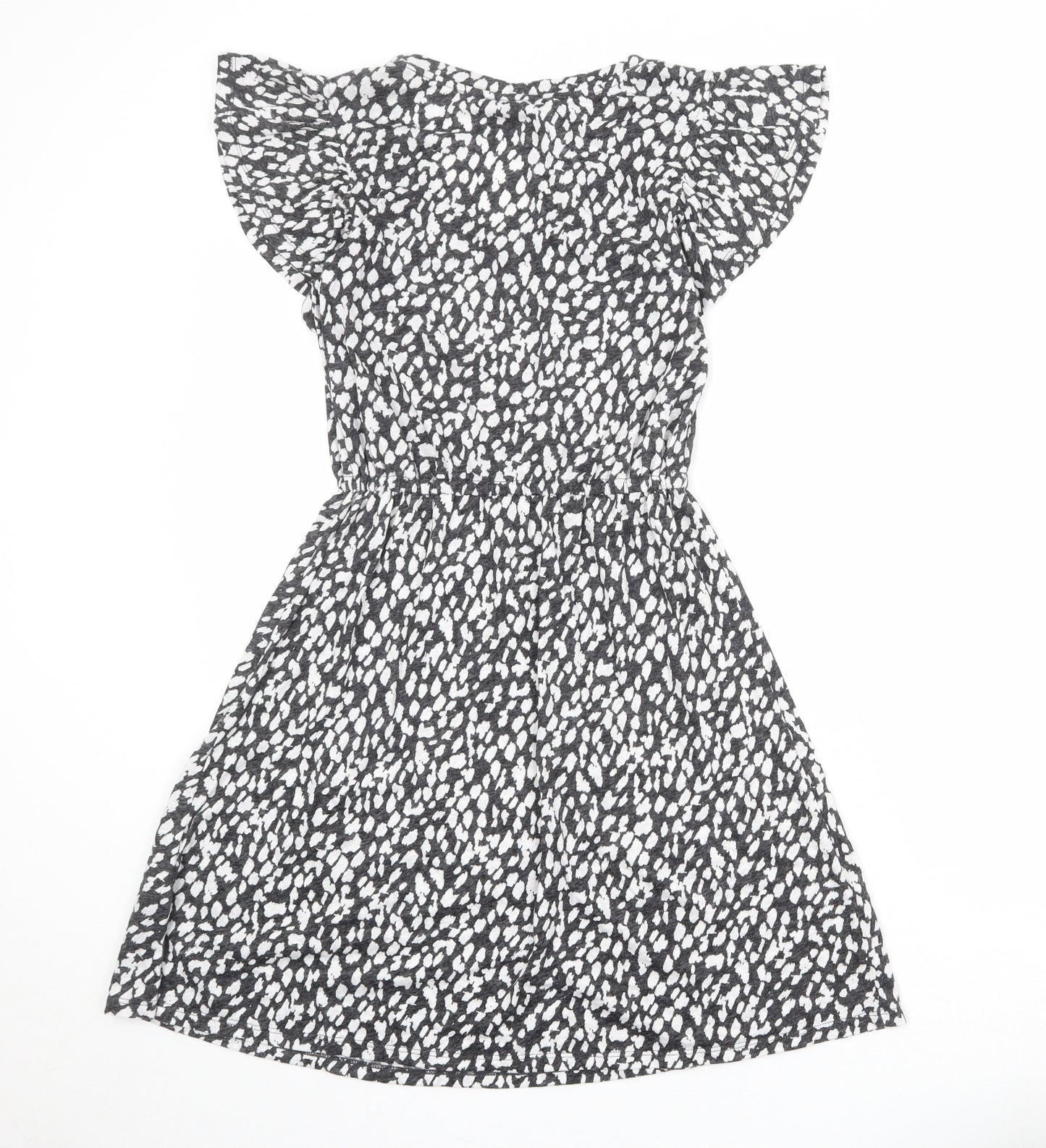 Marks and Spencer Womens Grey Animal Print Linen A-Line Size 6 V-Neck Pullover - Cheetah Print