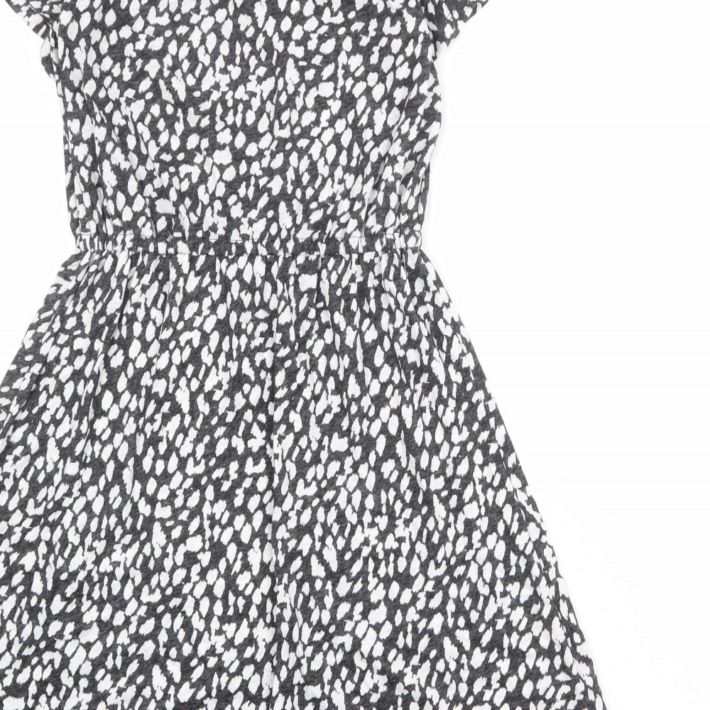 Marks and Spencer Womens Grey Animal Print Linen A-Line Size 6 V-Neck Pullover - Cheetah Print