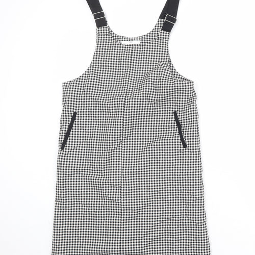 Marks and Spencer Girls Black Check Polyester Pinafore/Dungaree Dress Size 13-14 Years Scoop Neck Buckle