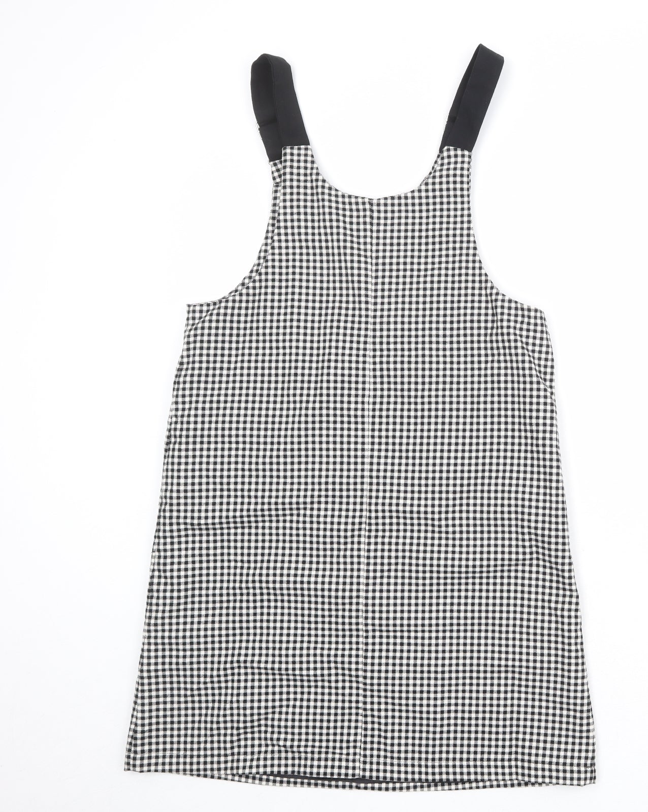 Marks and Spencer Girls Black Check Polyester Pinafore/Dungaree Dress Size 13-14 Years Scoop Neck Buckle