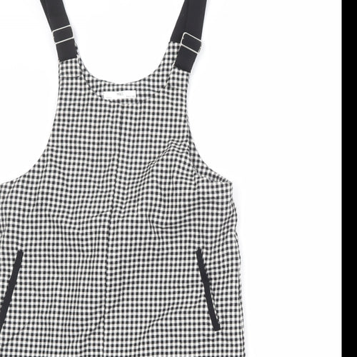 Marks and Spencer Girls Black Check Polyester Pinafore/Dungaree Dress Size 13-14 Years Scoop Neck Buckle