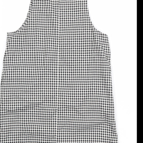 Marks and Spencer Girls Black Check Polyester Pinafore/Dungaree Dress Size 13-14 Years Scoop Neck Buckle