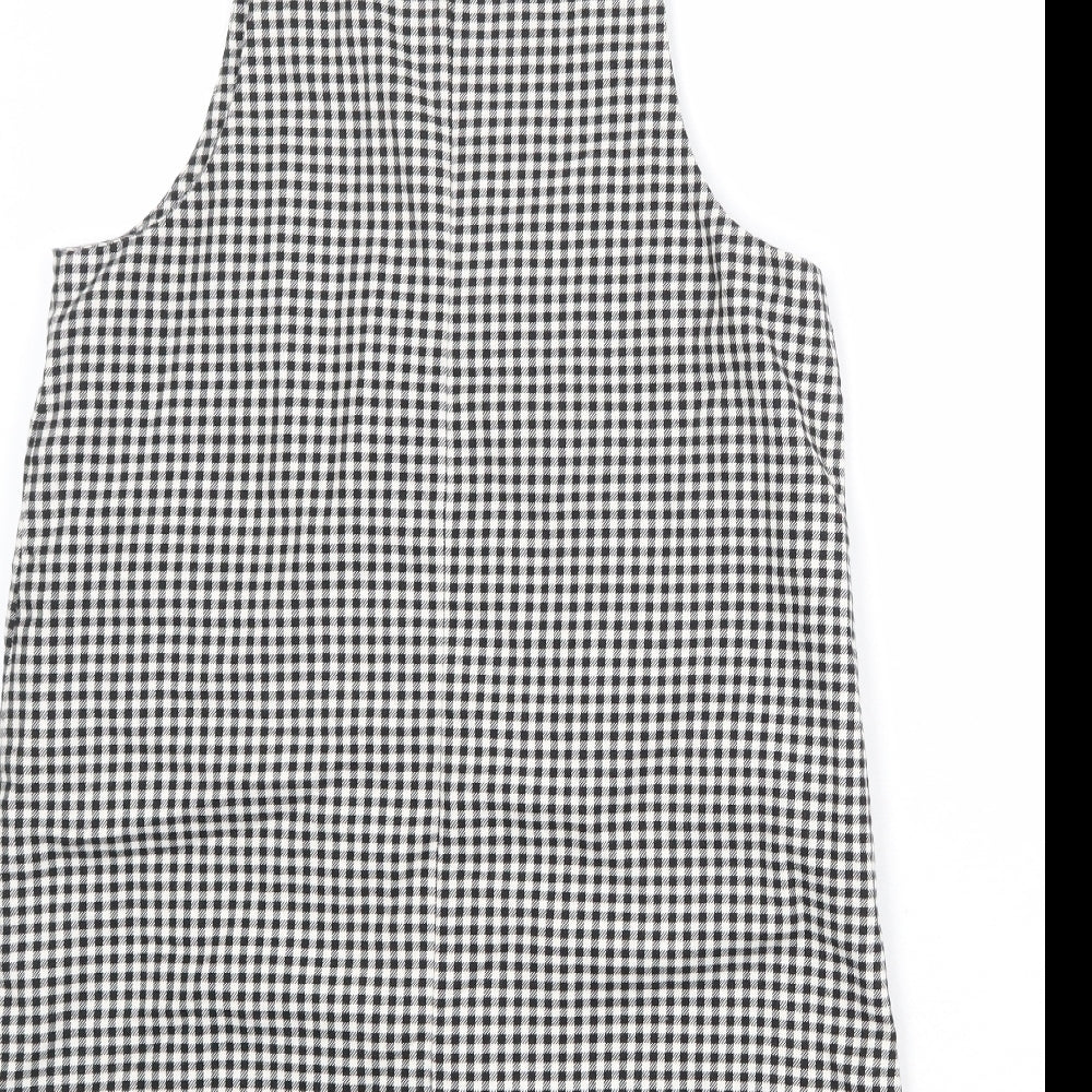 Marks and Spencer Girls Black Check Polyester Pinafore/Dungaree Dress Size 13-14 Years Scoop Neck Buckle