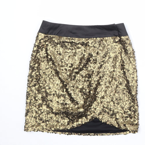 Jane Norman Womens Gold Polyester A-Line Skirt Size 8 Hook & Eye