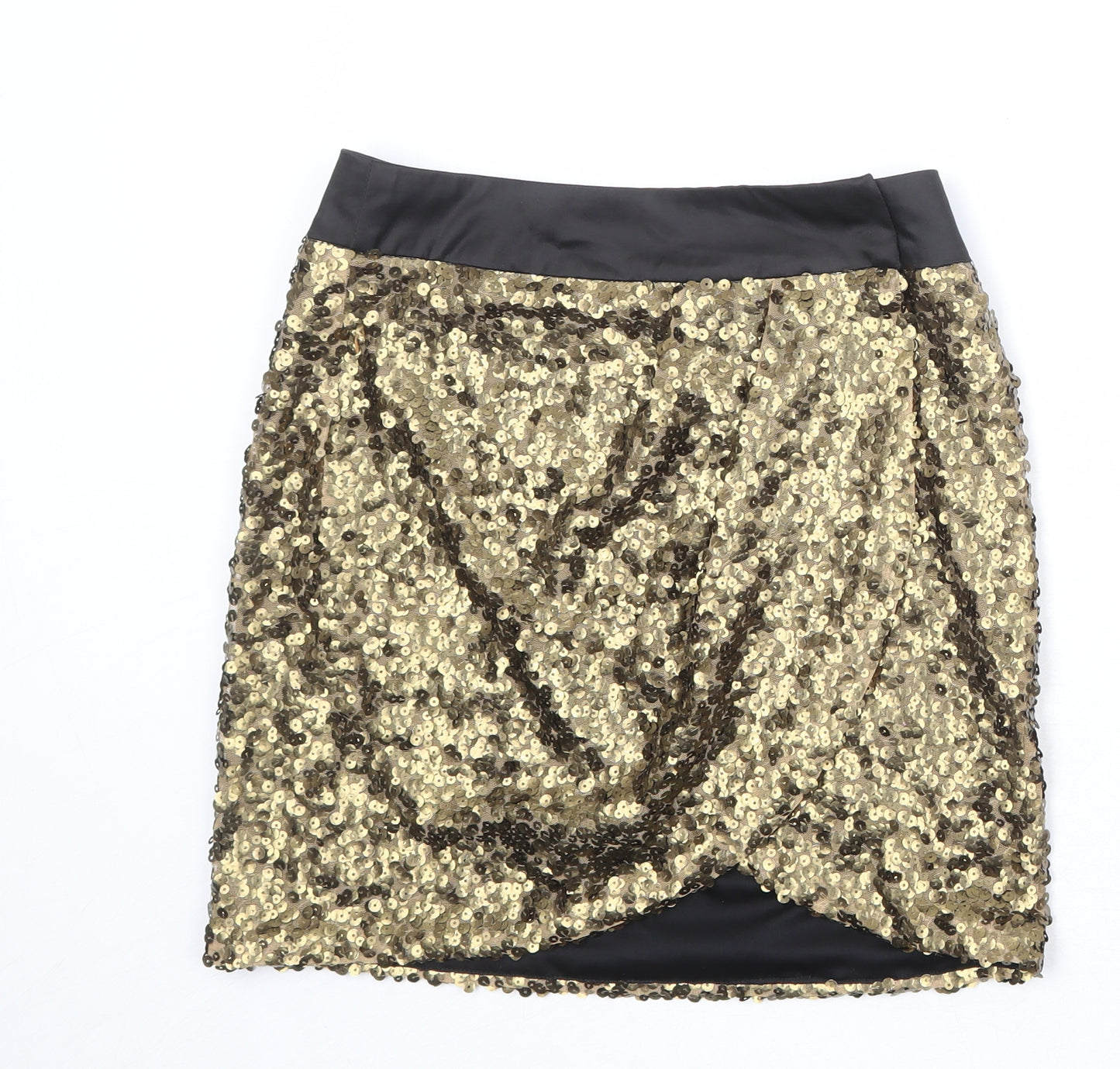Jane Norman Womens Gold Polyester A-Line Skirt Size 8 Hook & Eye