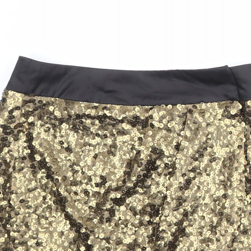 Jane Norman Womens Gold Polyester A-Line Skirt Size 8 Hook & Eye