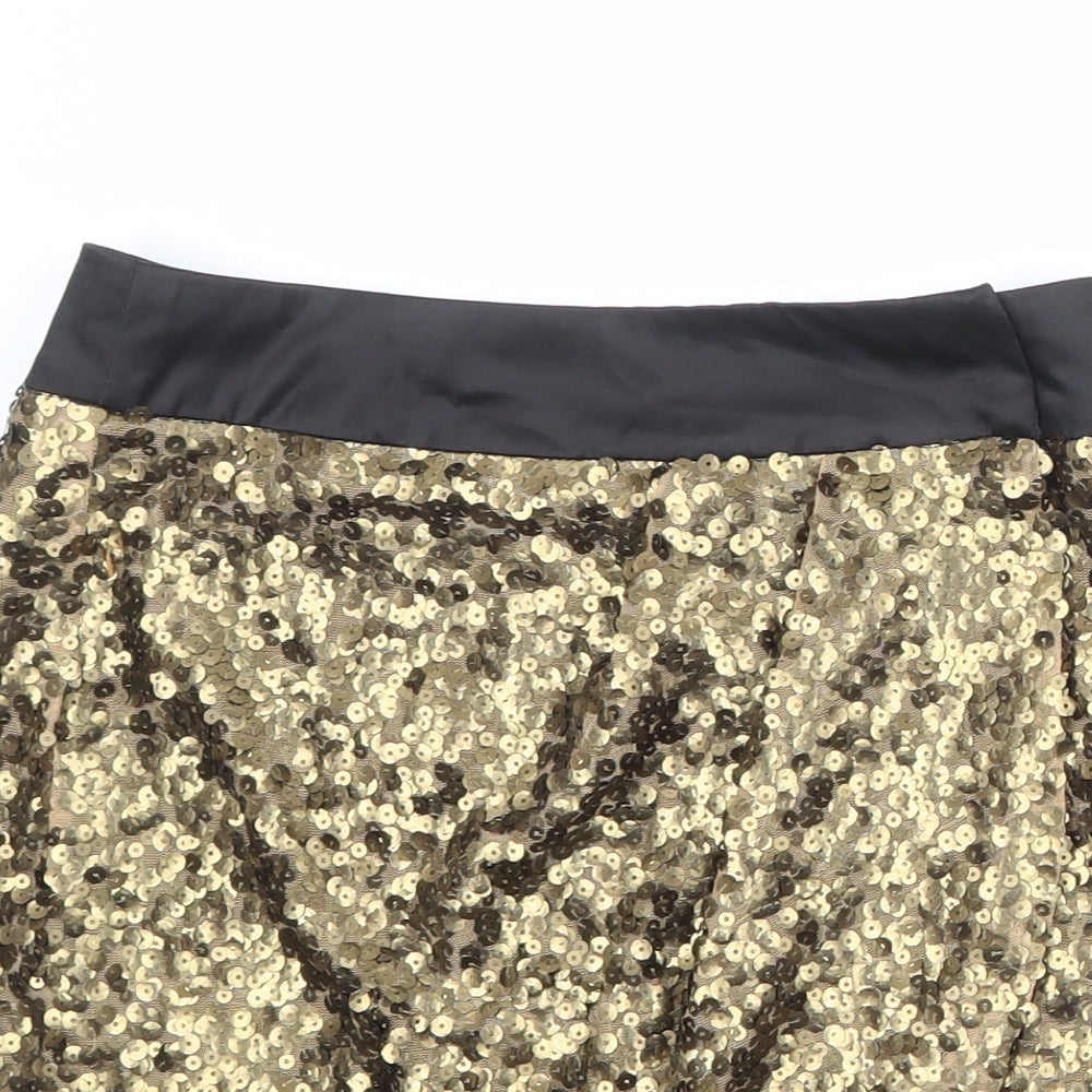 Jane Norman Womens Gold Polyester A-Line Skirt Size 8 Hook & Eye