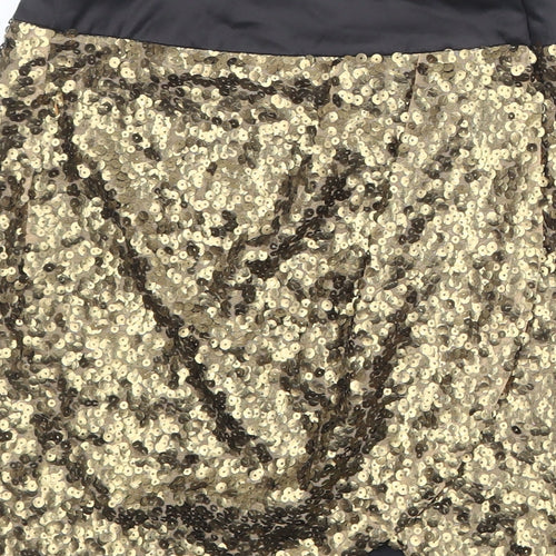 Jane Norman Womens Gold Polyester A-Line Skirt Size 8 Hook & Eye