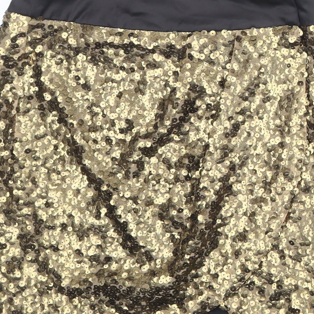 Jane Norman Womens Gold Polyester A-Line Skirt Size 8 Hook & Eye