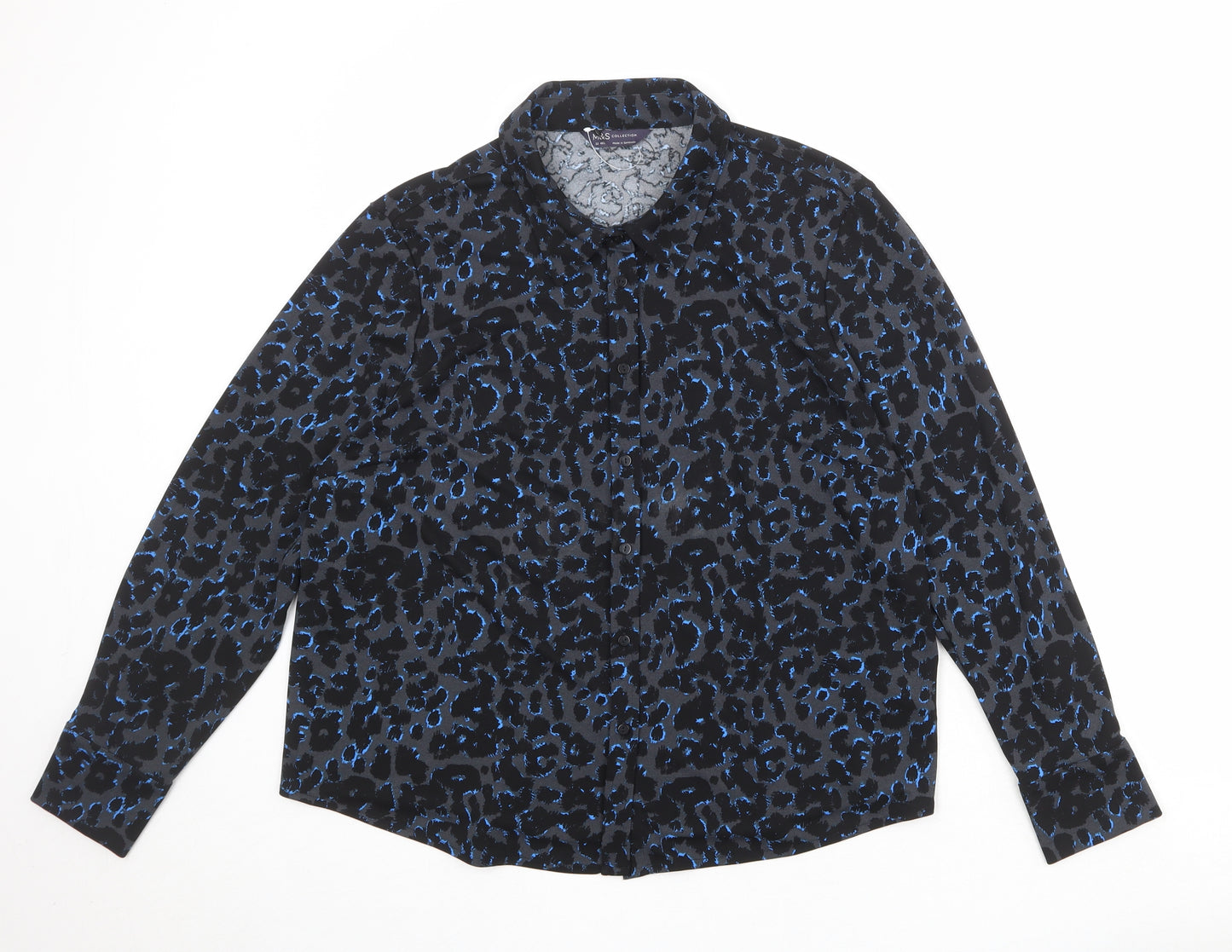 Marks and Spencer Womens Black Animal Print Polyester Basic Button-Up Size 22 Collared - Leopard Print