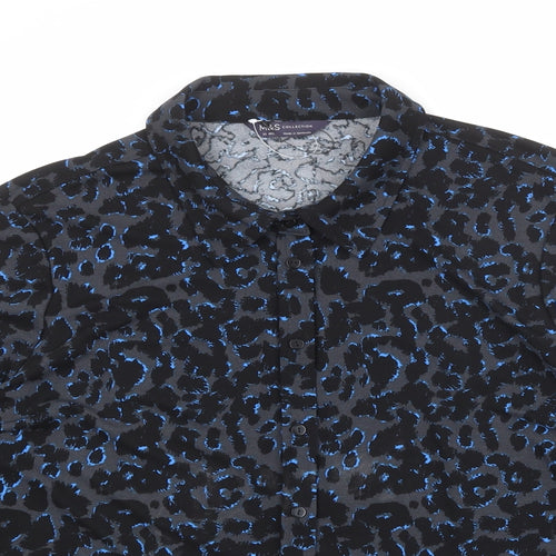 Marks and Spencer Womens Black Animal Print Polyester Basic Button-Up Size 22 Collared - Leopard Print