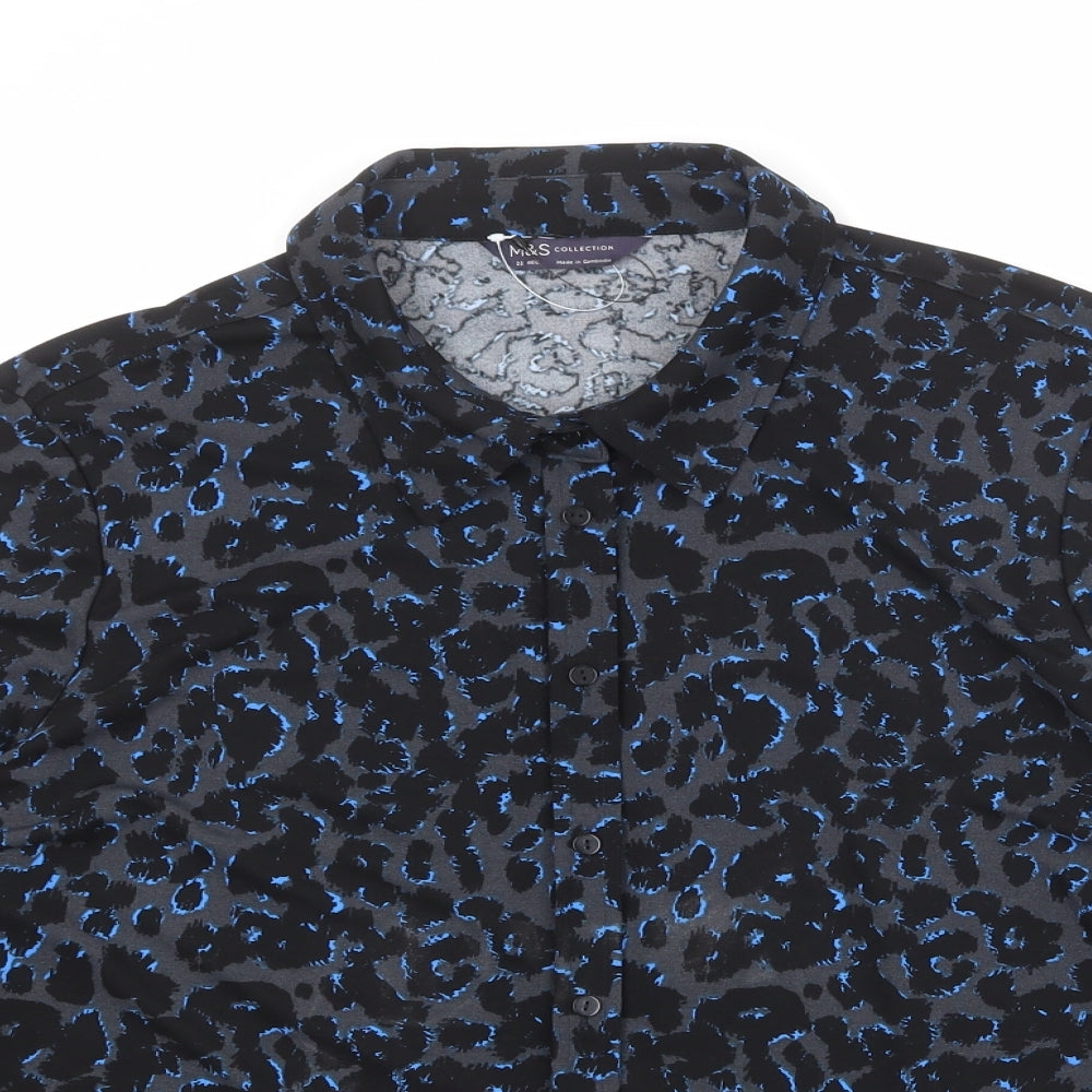 Marks and Spencer Womens Black Animal Print Polyester Basic Button-Up Size 22 Collared - Leopard Print
