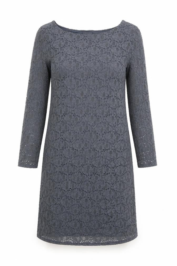 Front view of Phase Eight women’s grey floral viscose shift, size UK 10, boat neck pullover