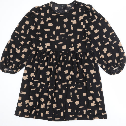 New Look Womens Black Geometric Polyester A-Line Size 10 Round Neck Pullover
