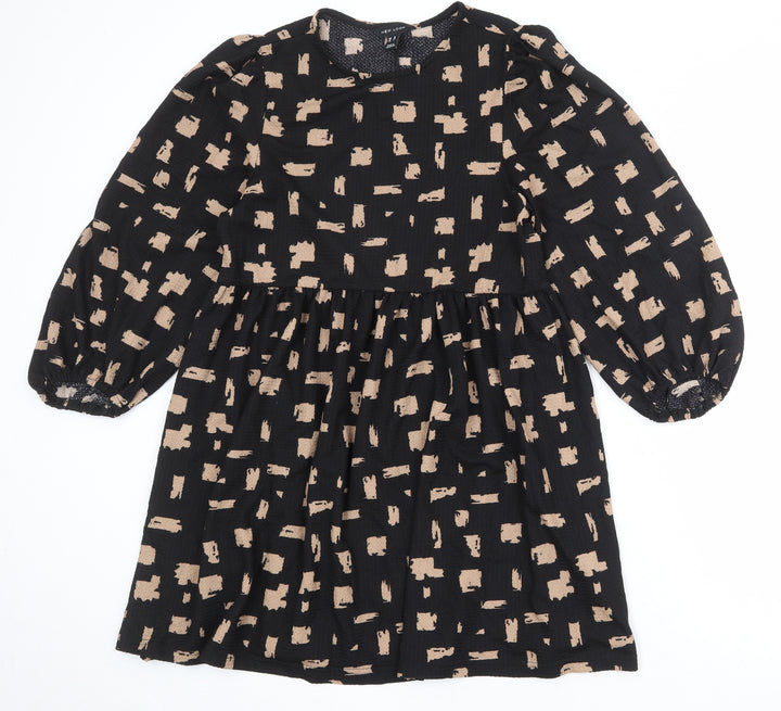 New Look Womens Black Geometric Polyester A-Line Size 10 Round Neck Pullover