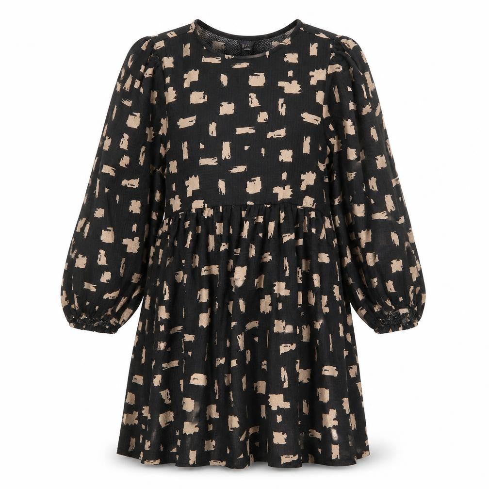 Front view of New Look women’s black geometric polyester a-line, size UK 10, round neck pullover