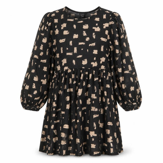 Front view of New Look women’s black geometric polyester a-line, size UK 10, round neck pullover