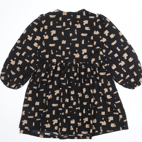 New Look Womens Black Geometric Polyester A-Line Size 10 Round Neck Pullover