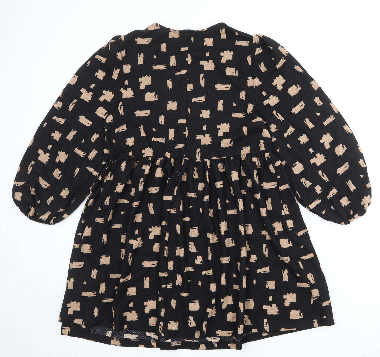 New Look Womens Black Geometric Polyester A-Line Size 10 Round Neck Pullover