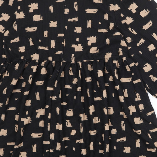 New Look Womens Black Geometric Polyester A-Line Size 10 Round Neck Pullover