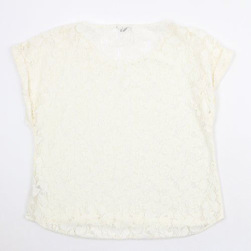Marks and Spencer Womens Ivory Polyester Basic Blouse Size 16 Round Neck