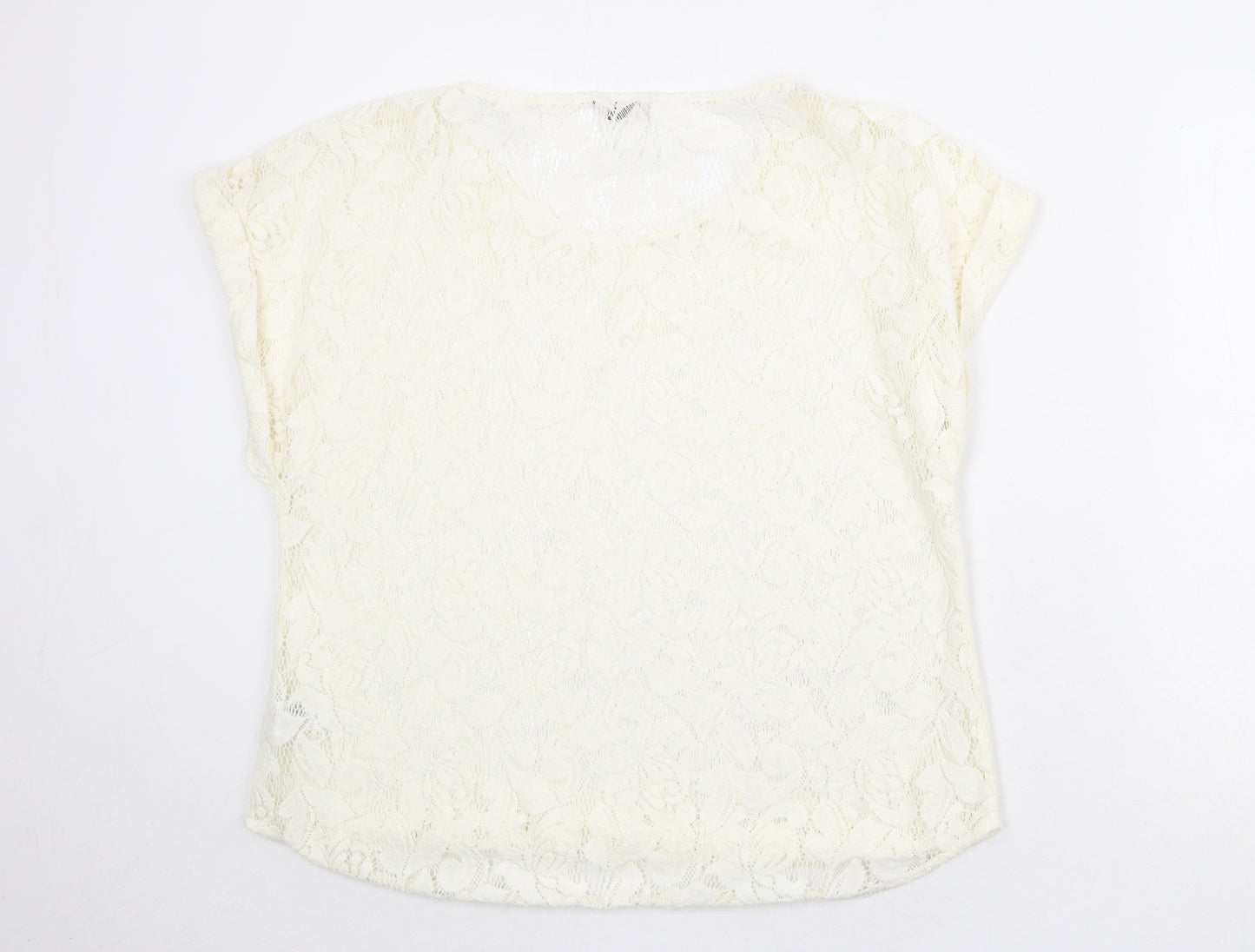 Marks and Spencer Womens Ivory Polyester Basic Blouse Size 16 Round Neck