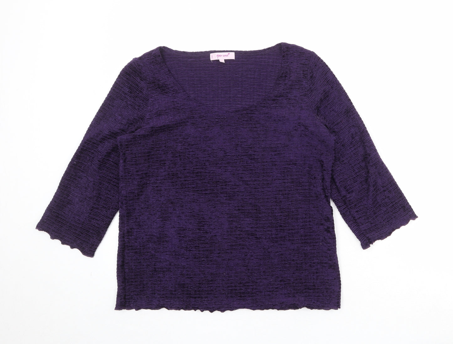 Per Una Womens Purple Geometric Polyester Basic Blouse Size 14 Round Neck