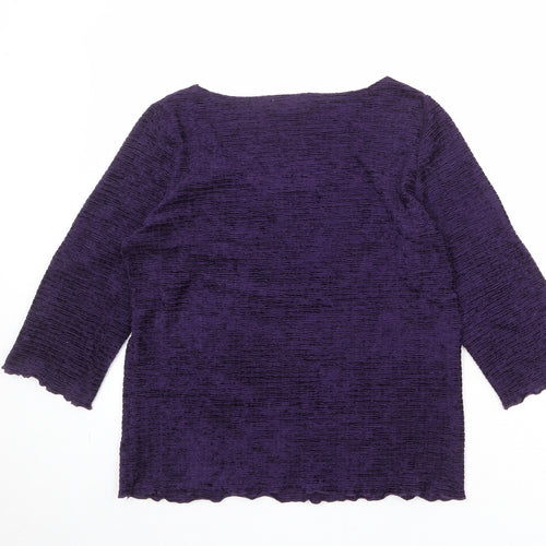 Per Una Womens Purple Geometric Polyester Basic Blouse Size 14 Round Neck