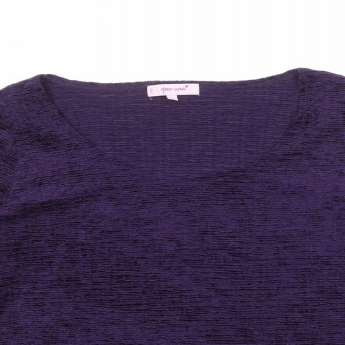 Per Una Womens Purple Geometric Polyester Basic Blouse Size 14 Round Neck