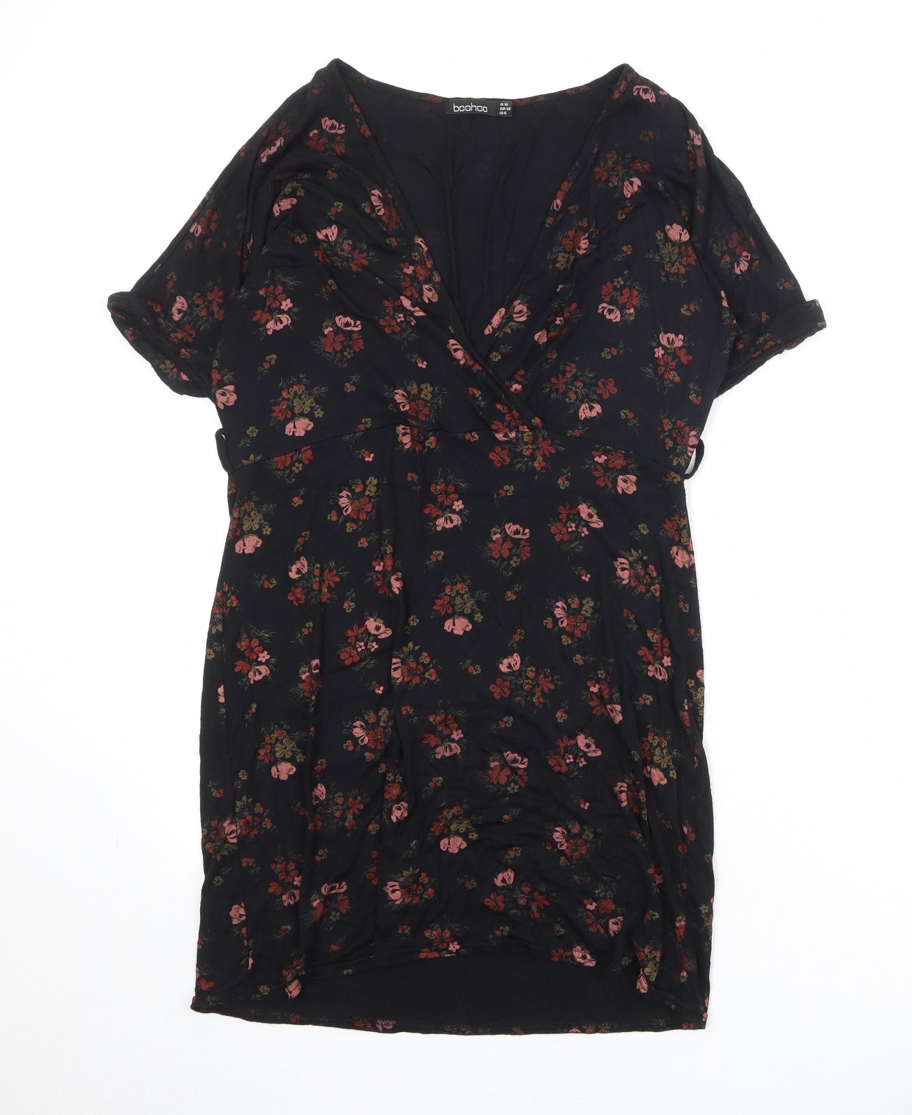 Boohoo Womens Black Floral Viscose Shift Size 10 V-Neck Pullover