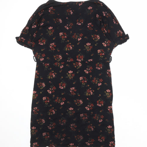 Boohoo Womens Black Floral Viscose Shift Size 10 V-Neck Pullover