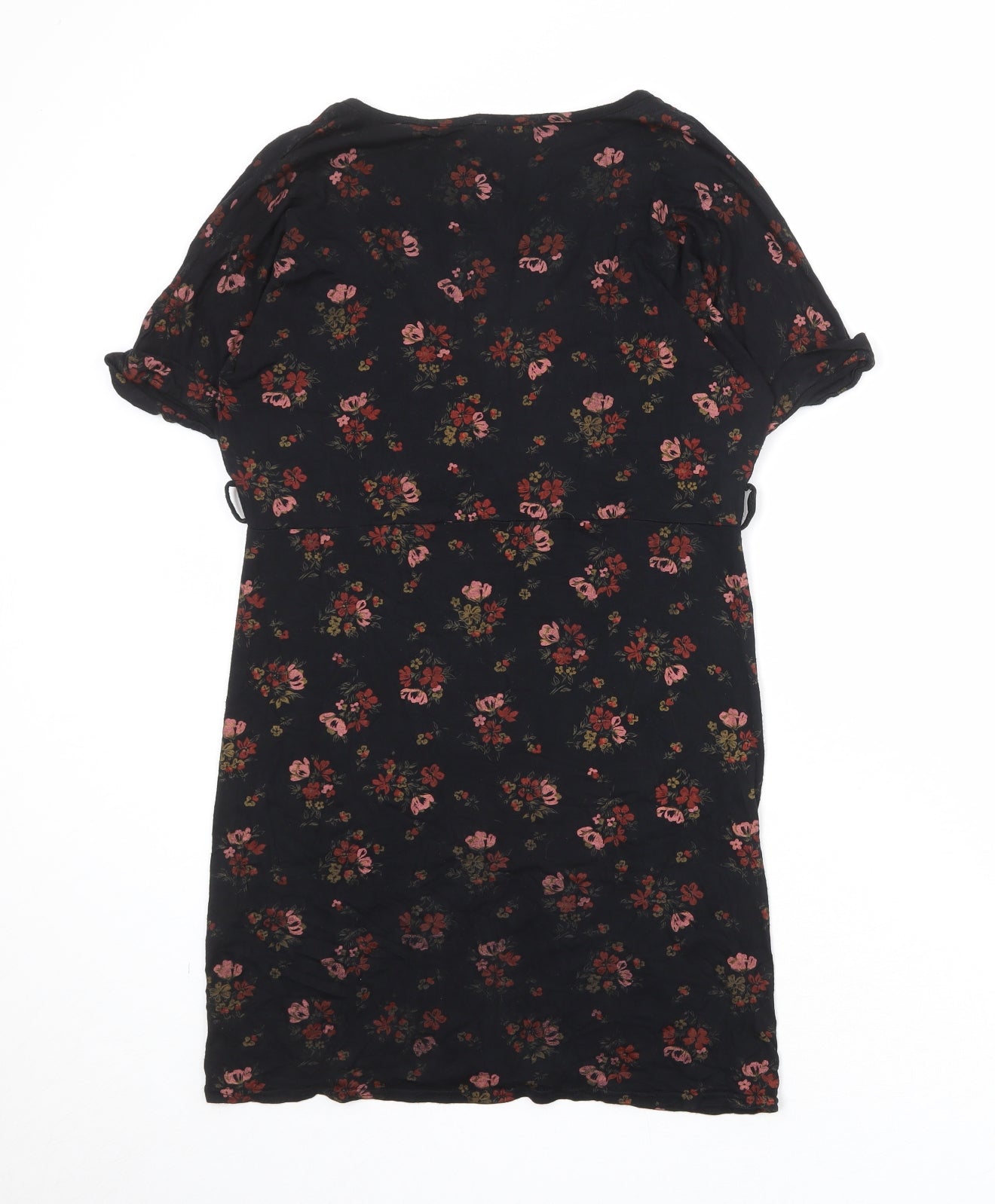 Boohoo Womens Black Floral Viscose Shift Size 10 V-Neck Pullover