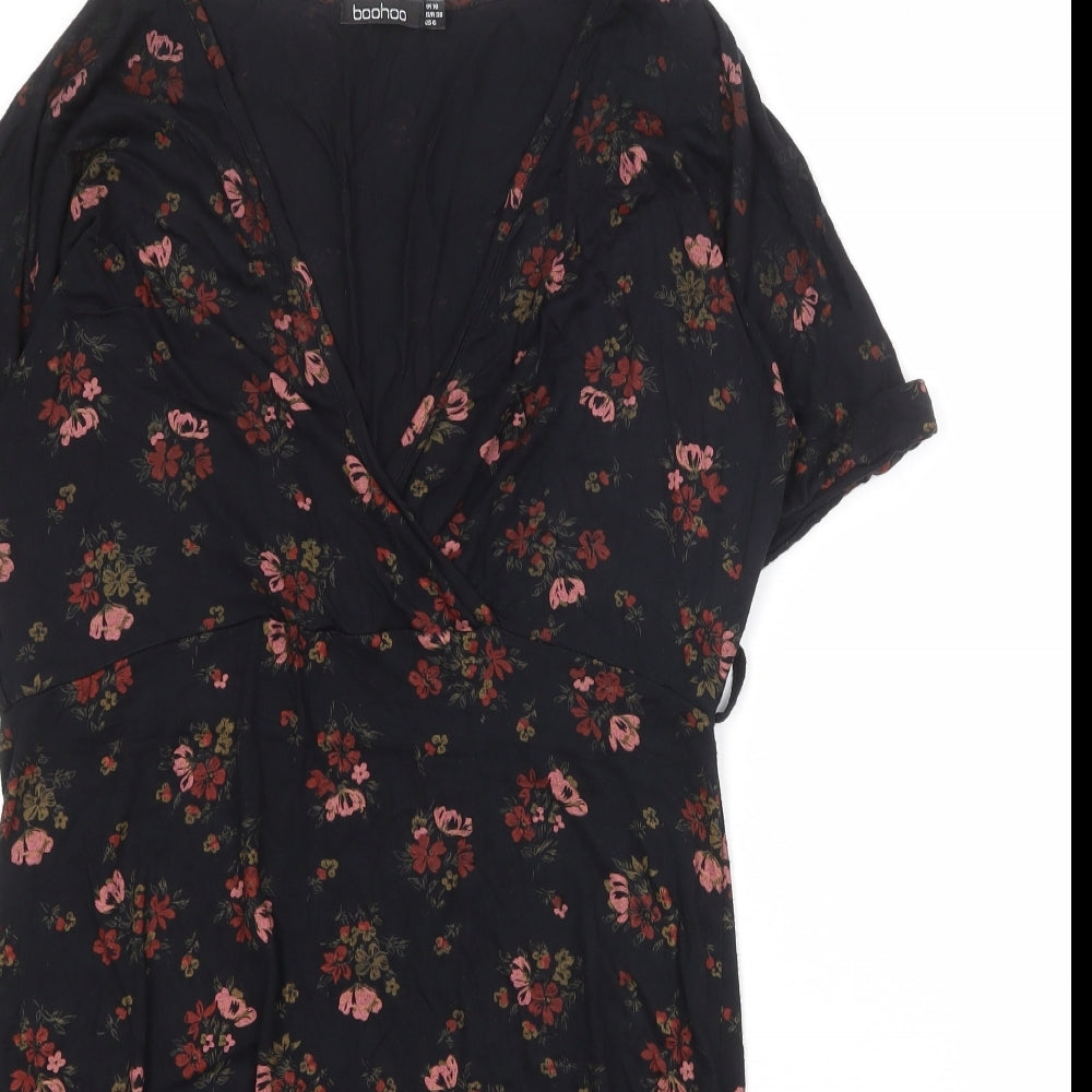 Boohoo Womens Black Floral Viscose Shift Size 10 V-Neck Pullover