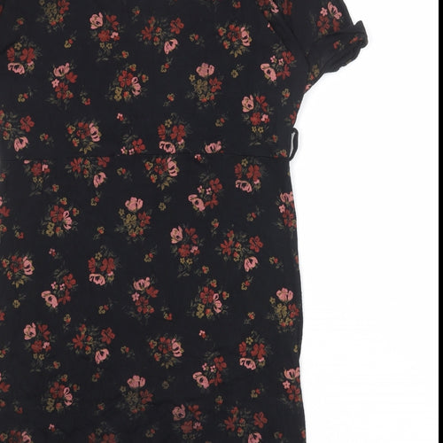 Boohoo Womens Black Floral Viscose Shift Size 10 V-Neck Pullover