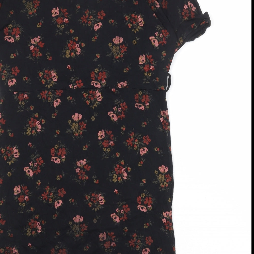 Boohoo Womens Black Floral Viscose Shift Size 10 V-Neck Pullover